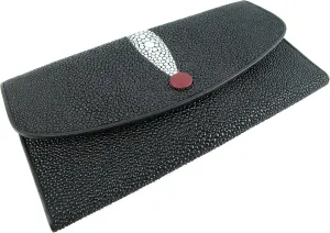 Genuine Stingray Skin Leather Women's Clutch Wallet Purse Black