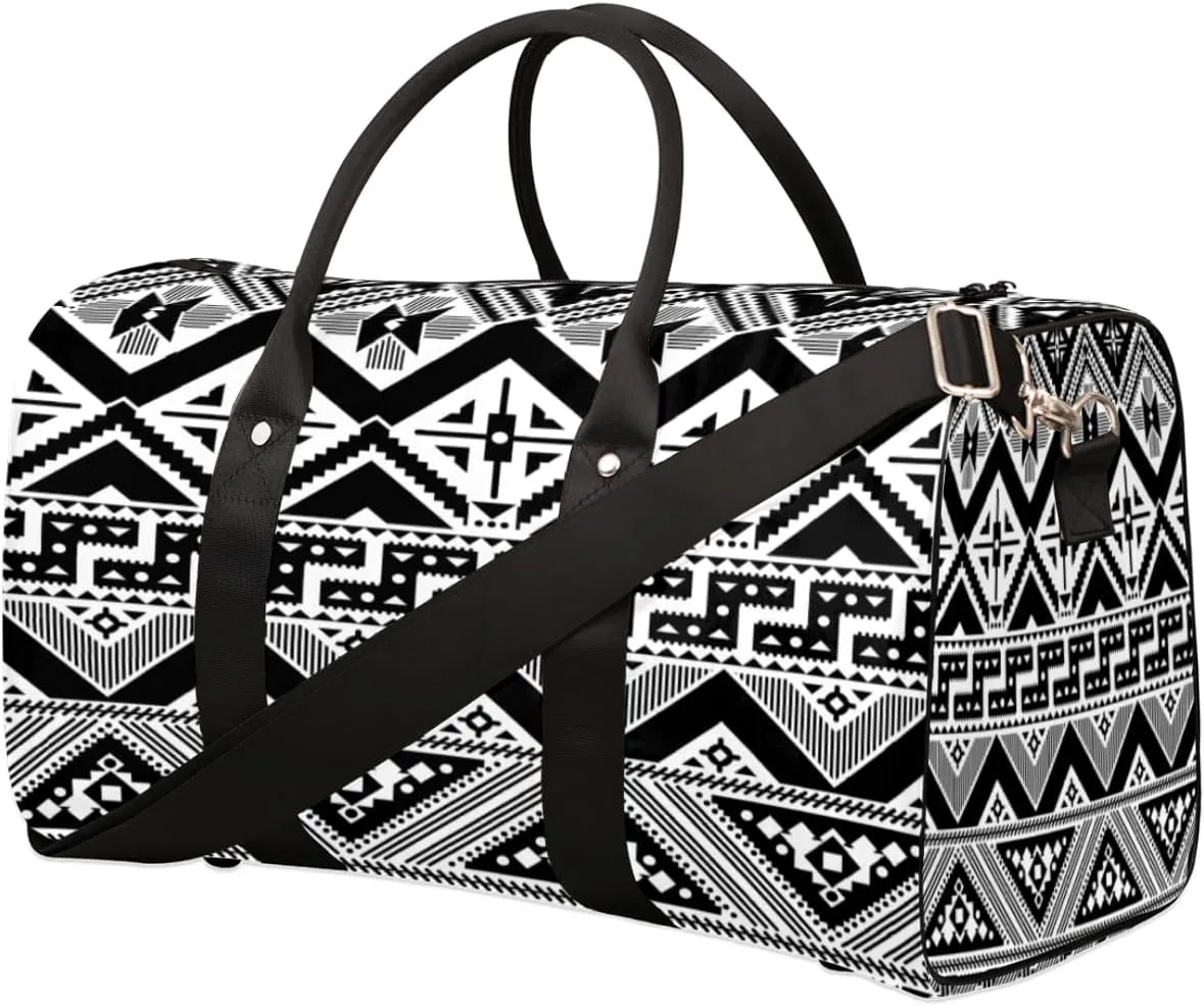 Geometric Classical Motifs Travel Duffle Bag Waterproof Foldable Weekender Bags for Women and Men Durable Carry on Overnight Bag with Shoulder Strap Lightweight Sports Gym Tote Bag