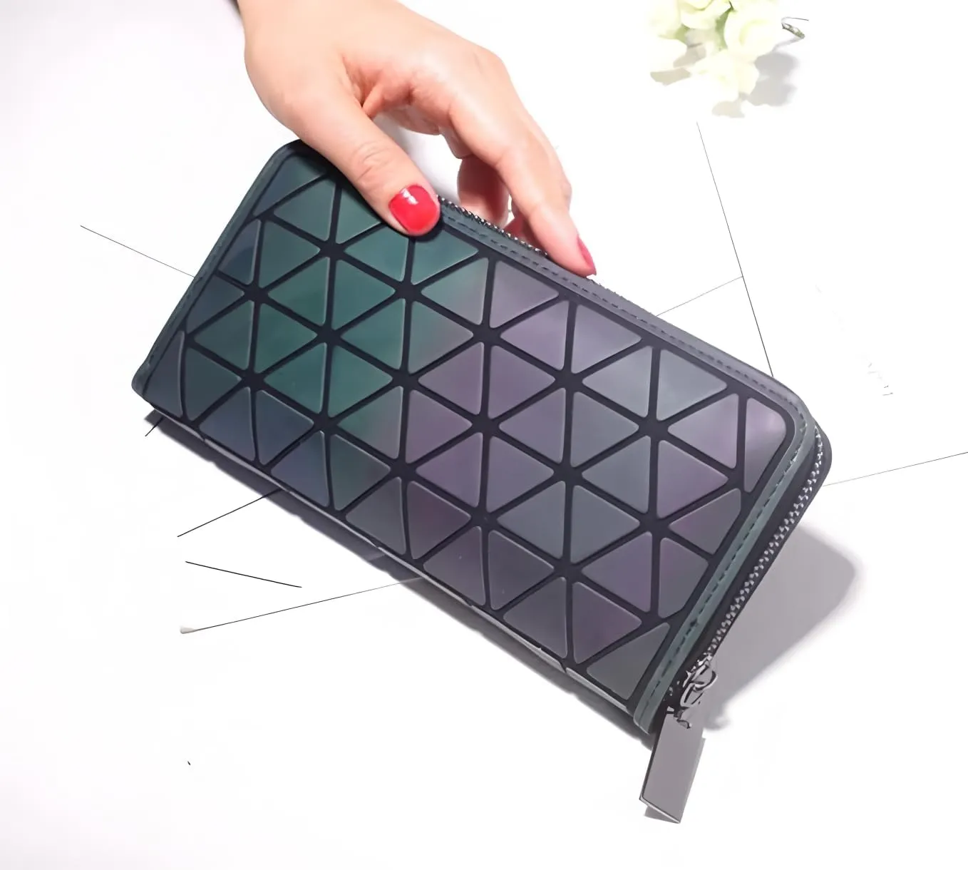 Geometric Clutch Wallet Luminous Lattice Purse Coin Purse Handbag For Women