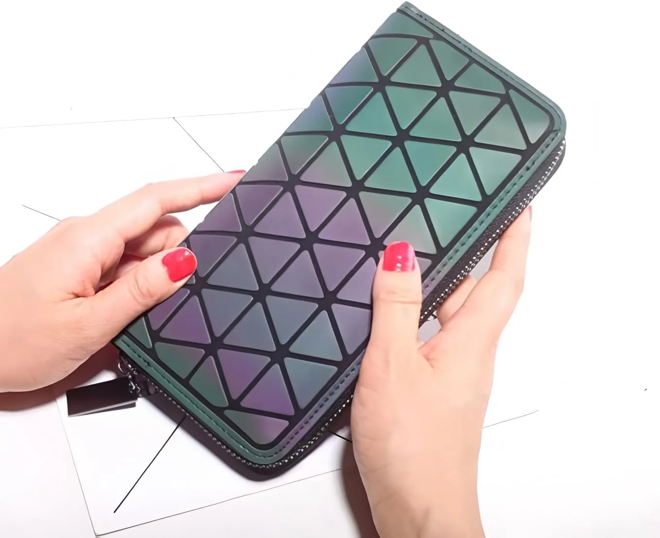 Geometric Clutch Wallet Luminous Lattice Purse Coin Purse Handbag For Women