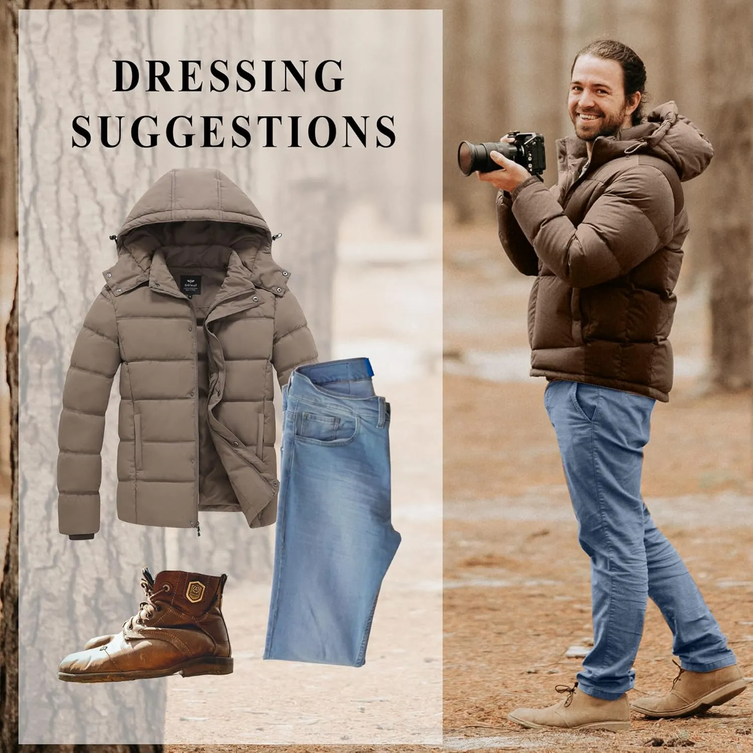 GGleaf Men's Hooded Winter Coat Warm Puffer Jacket Thicken Quilted Jacket