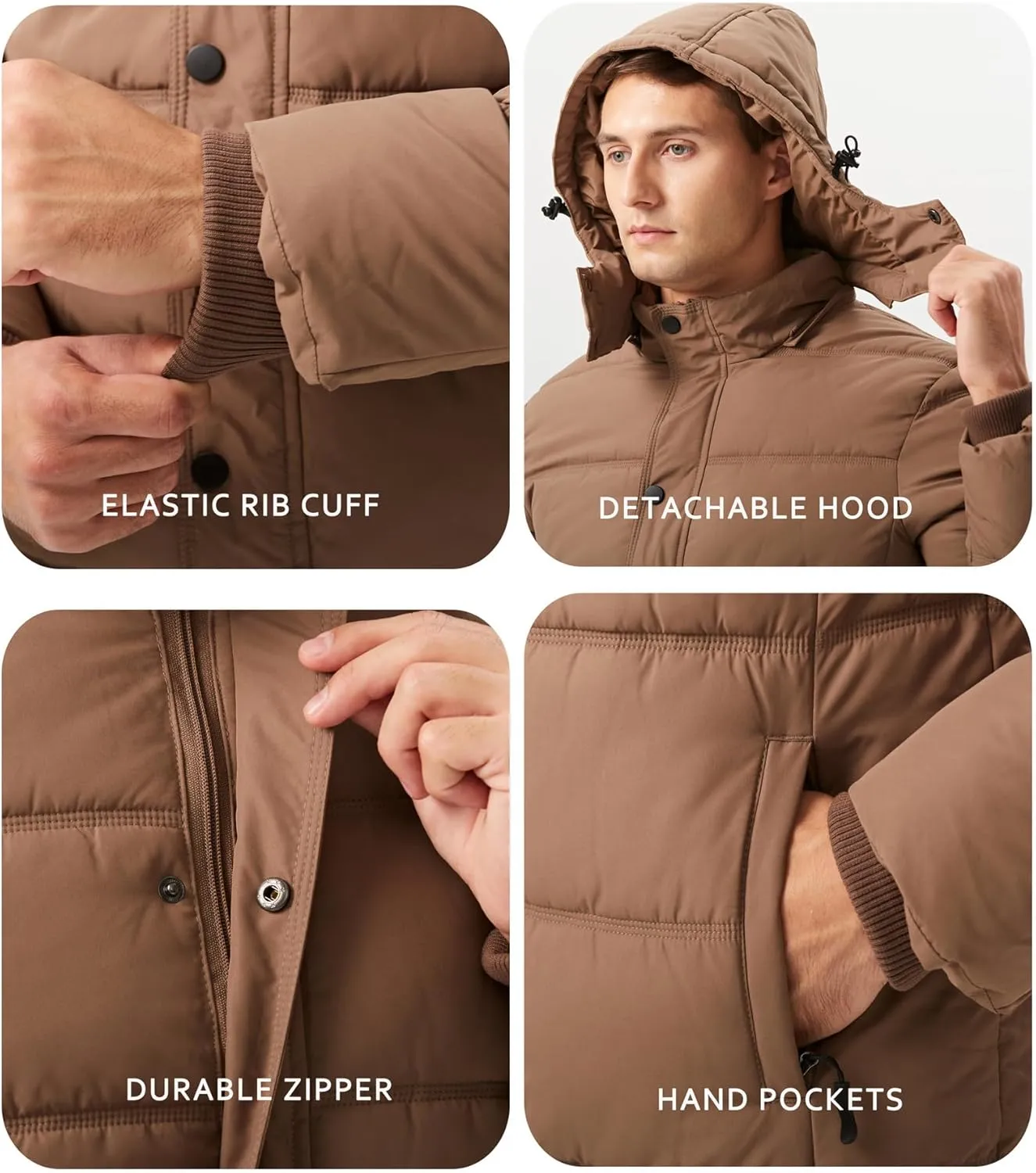 GGleaf Men's Hooded Winter Coat Warm Puffer Jacket Thicken Quilted Jacket