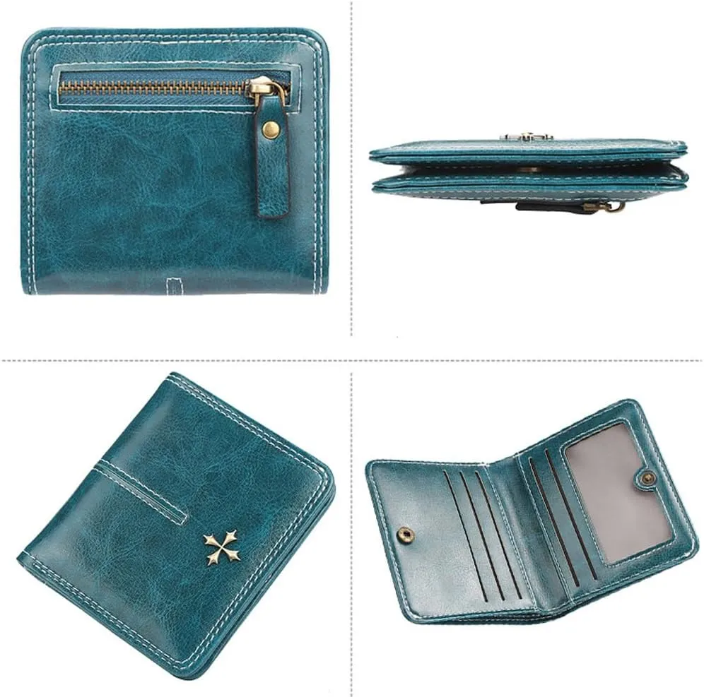 GGOOB Small Leather Wallet Women Y2k Goth Wallet Vintage Bifold Wallet Women Mini Coquette Cash Wallet with Coin Pouch (Blue-Style 2,Mini)