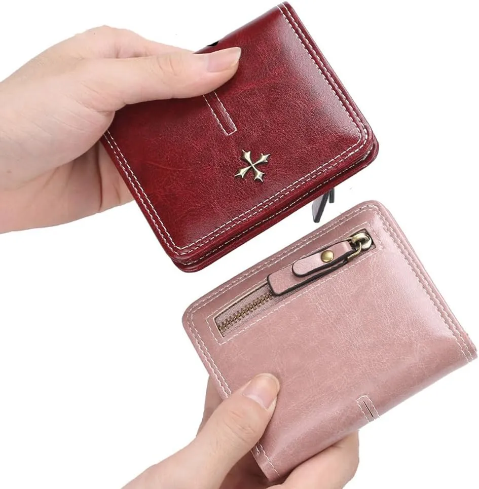 GGOOB Small Leather Wallet Women Y2k Goth Wallet Vintage Bifold Wallet Women Mini Coquette Cash Wallet with Coin Pouch (Blue-Style 2,Mini)