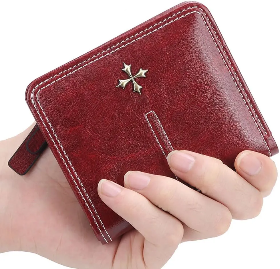 GGOOB Small Leather Wallet Women Y2k Goth Wallet Vintage Bifold Wallet Women Mini Coquette Cash Wallet with Coin Pouch (Blue-Style 2,Mini)