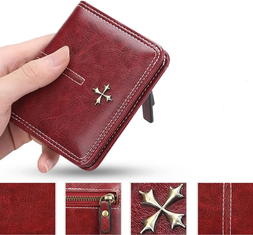 GGOOB Small Leather Wallet Women Y2k Goth Wallet Vintage Bifold Wallet Women Mini Coquette Cash Wallet with Coin Pouch (Blue-Style 2,Mini)