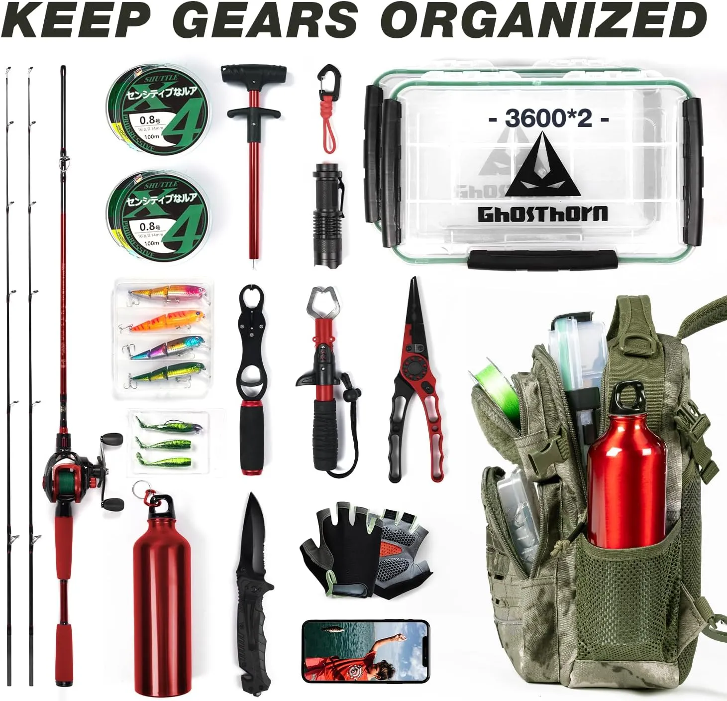 Ghosthorn Fishing Backpack with Rod Holder - Tackle Sling Bag - Fly Fishing Gifts for Men and Women