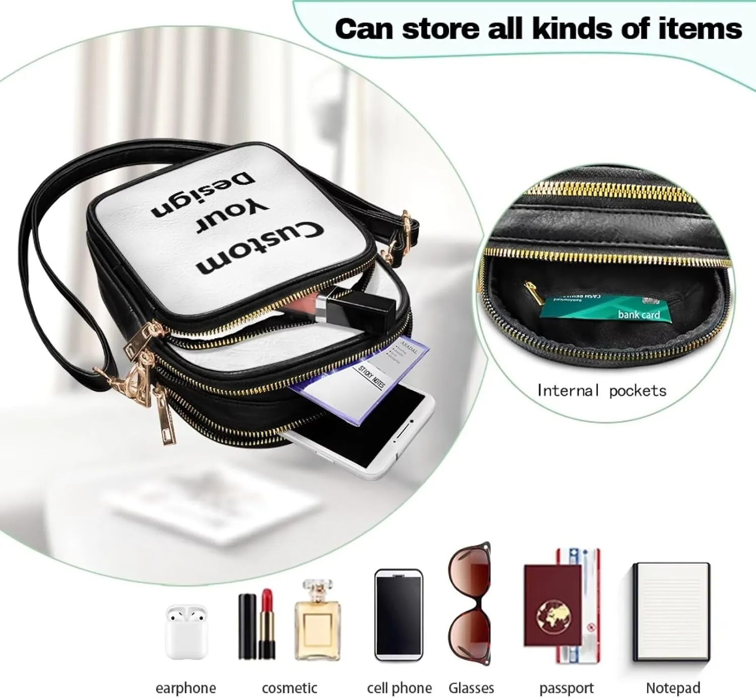 GIFTPUZZ Abstract Art Crossbody Purses for Women Adjustable Crossbody Bag with Zipper Closure and Soft Leather Fabric