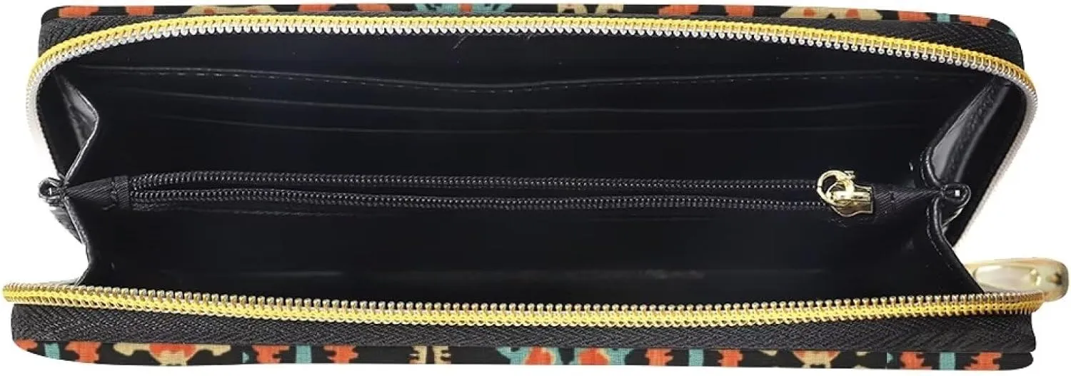 GIFTPUZZ Aztec Wallets Leather Money Clips Travel Shopping Personalized Purse Blue Rfid Blocking Clutch with Card Slots & Zip Coin Pocket Clutch Money Organizer Retro