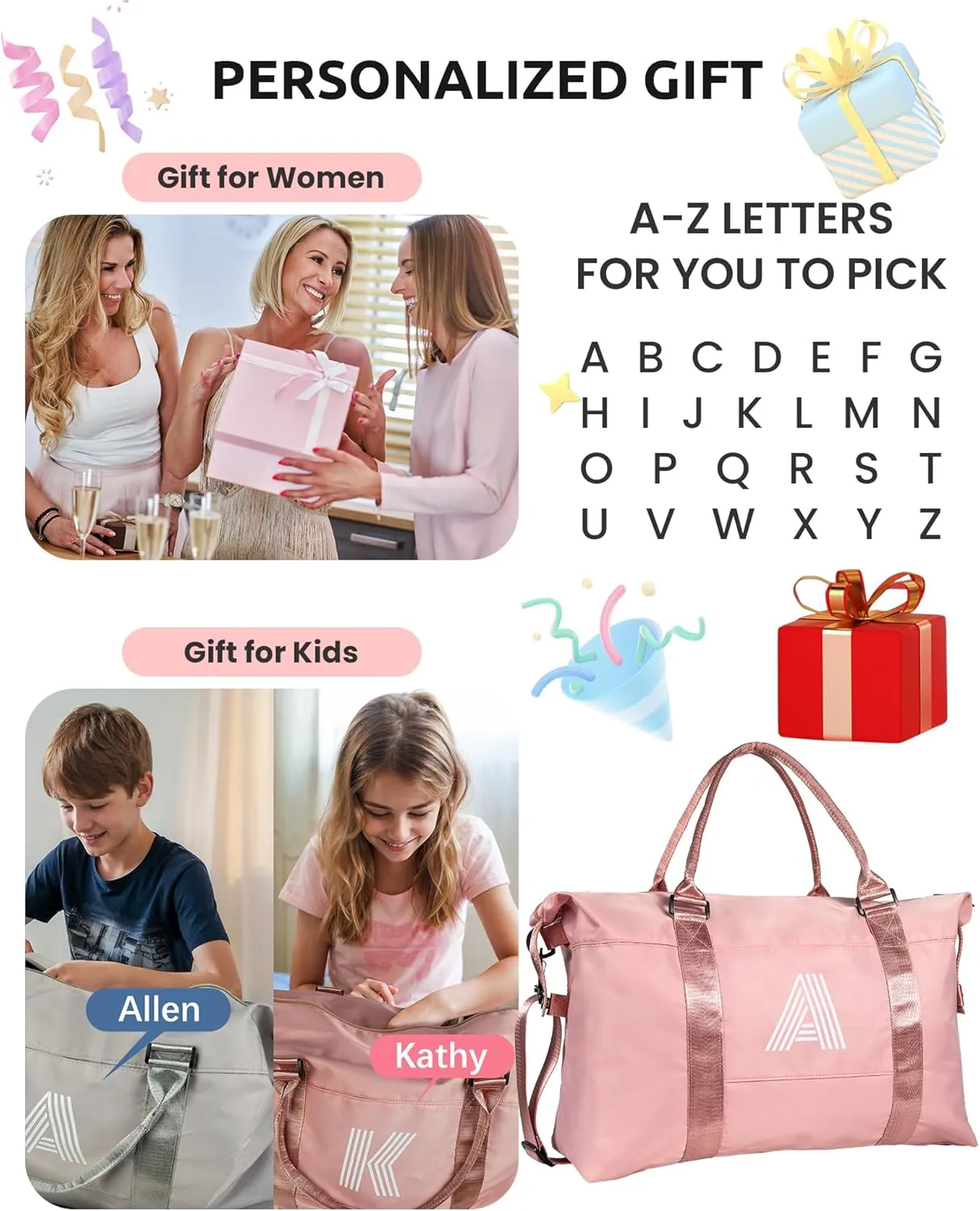 Gifts for 8 9 10 11 13 14 15 16 Year Old Girls, Initial Travel Duffel Bag, Personalized Weekender Bag, Monogram Overnight Bag Personalized Gifts for Girl Birthday Gifts Bride Gift (Letter L)