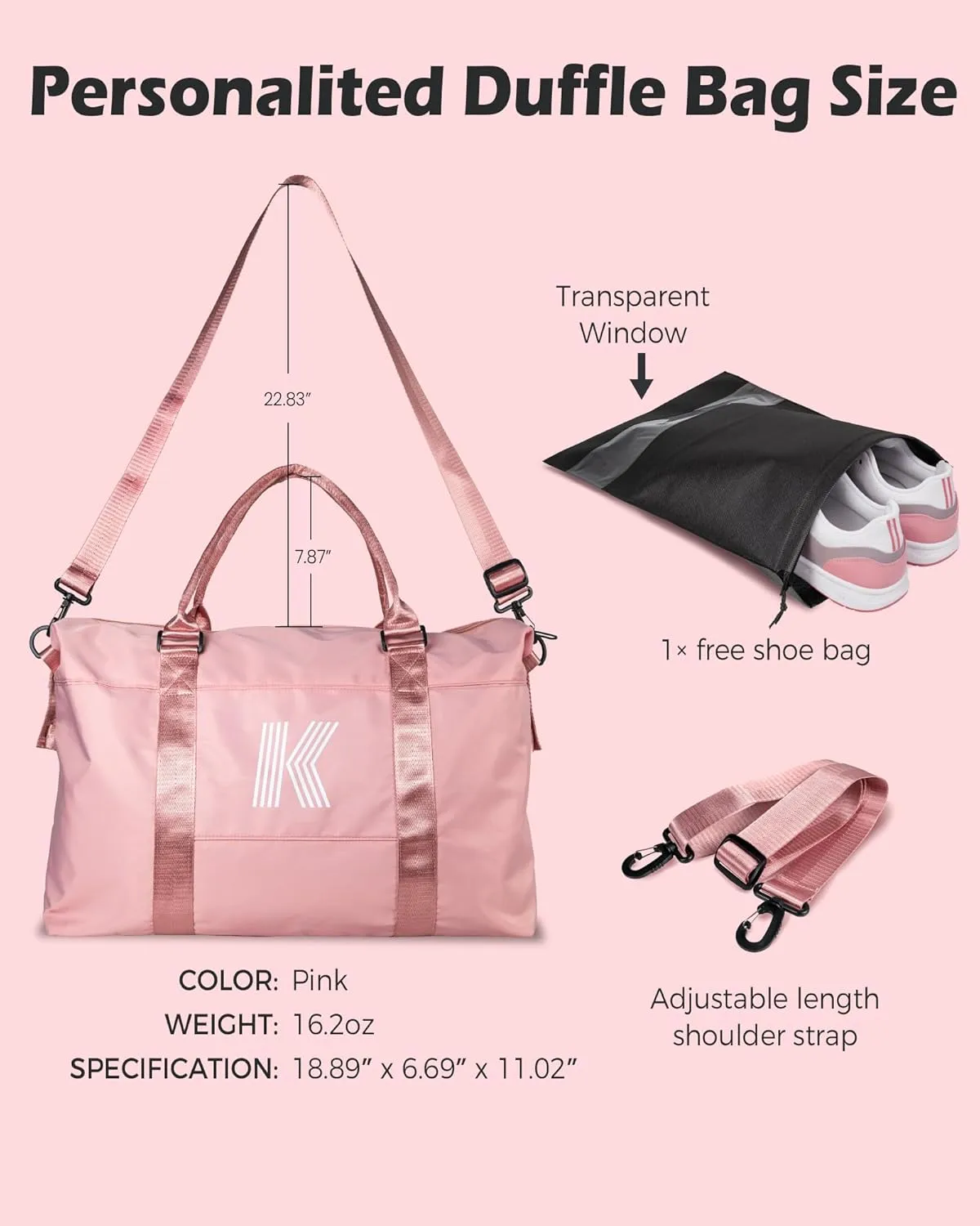 Gifts for 8 9 10 11 13 14 15 16 Year Old Girls, Initial Travel Duffel Bag, Personalized Weekender Bag, Monogram Overnight Bag Personalized Gifts for Girl Birthday Gifts Bride Gift (Letter L)