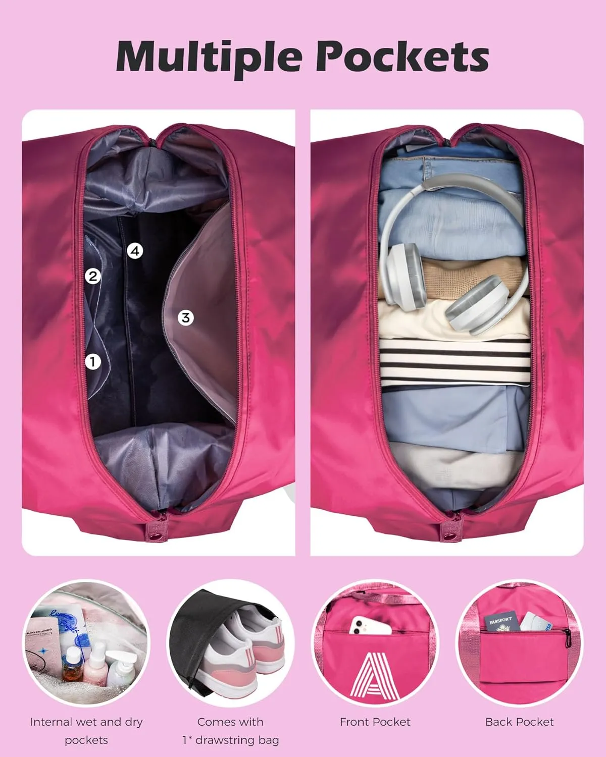Gifts for Her, Initial Travel Duffel Bag, Sports Bag, Personalized Weekender Bag with Shoulder Strap, Monogram Overnight Bag, Gift for Friend Sister Gifts (Letter F)