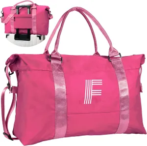 Gifts for Her, Initial Travel Duffel Bag, Sports Bag, Personalized Weekender Bag with Shoulder Strap, Monogram Overnight Bag, Gift for Friend Sister Gifts (Letter F)