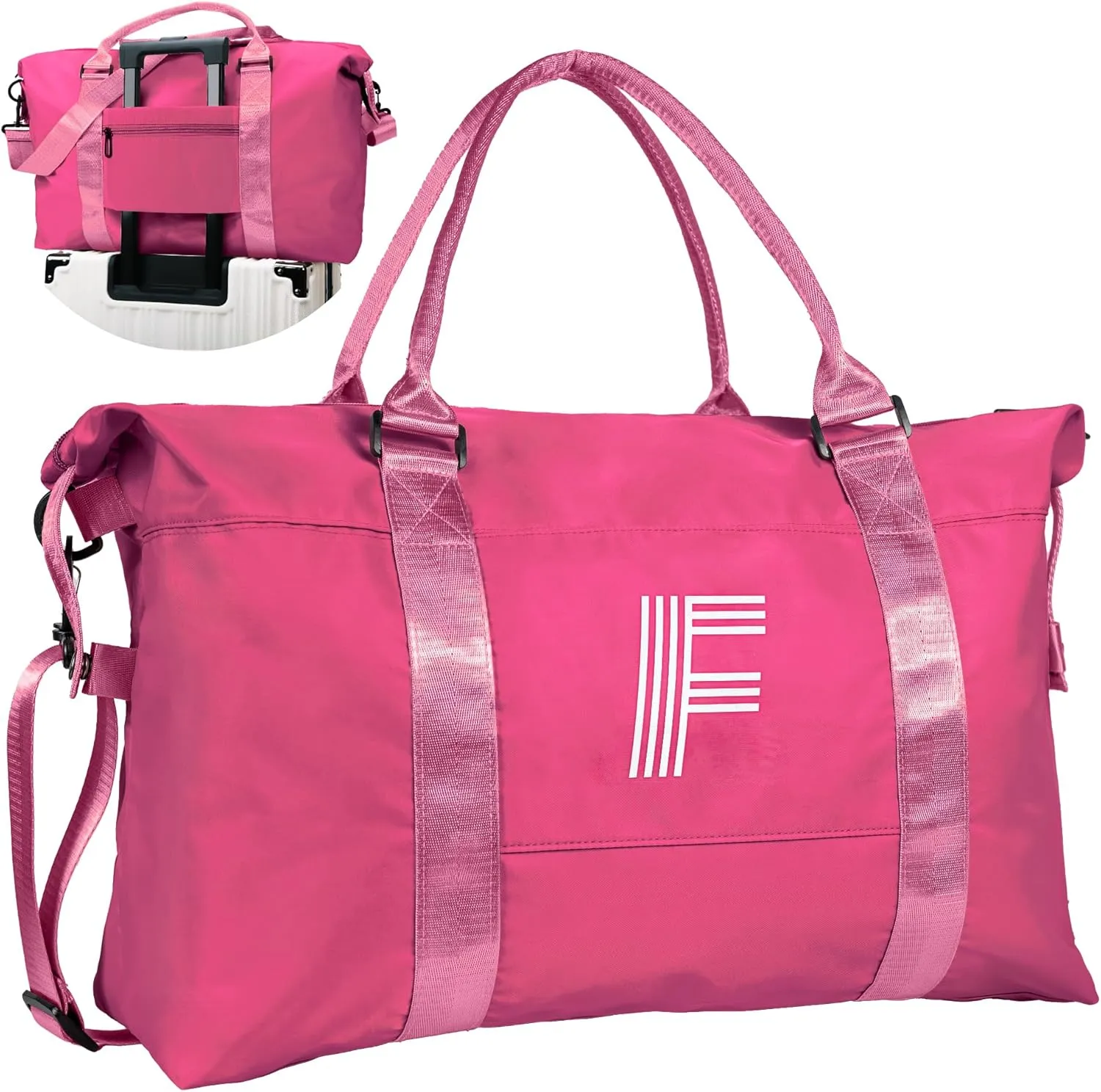 Gifts for Her, Initial Travel Duffel Bag, Sports Bag, Personalized Weekender Bag with Shoulder Strap, Monogram Overnight Bag, Gift for Friend Sister Gifts (Letter F)