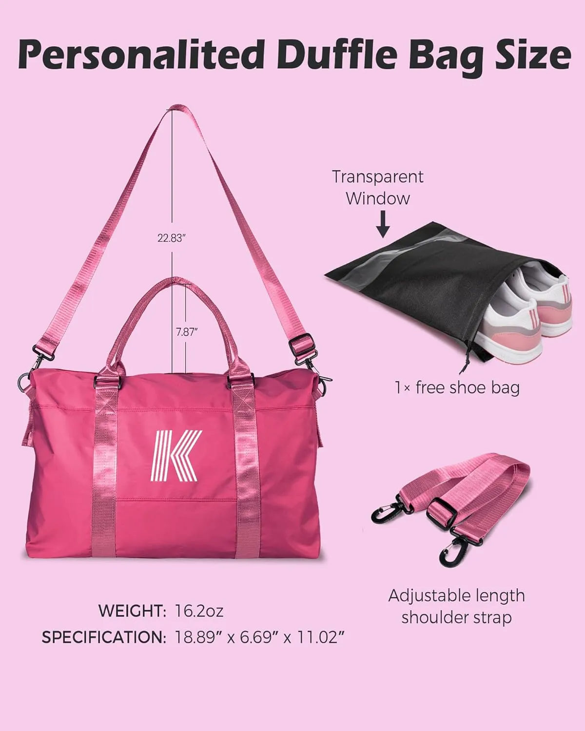 Gifts for Her, Initial Travel Duffel Bag, Sports Bag, Personalized Weekender Bag with Shoulder Strap, Monogram Overnight Bag, Gift for Friend Sister Gifts (Letter F)