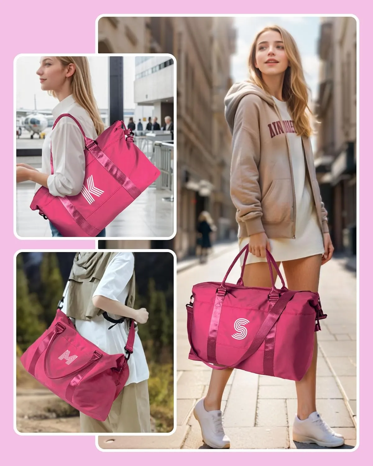 Gifts for Her, Initial Travel Duffel Bag, Sports Bag, Personalized Weekender Bag with Shoulder Strap, Monogram Overnight Bag, Gift for Friend Sister Gifts (Letter F)