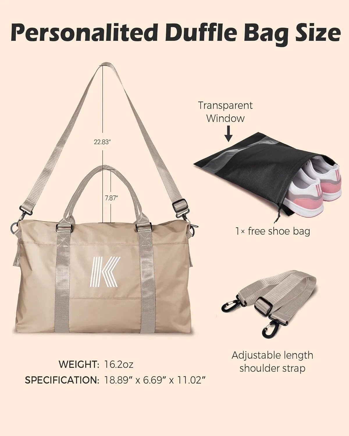 Gifts for Teen Girls, Birthday Gift, Preteen Girls Initial Travel Bag, Sports Bag, Girls Weekender Bag, Monogram Overnight Bag Gift for Her (Letter S)