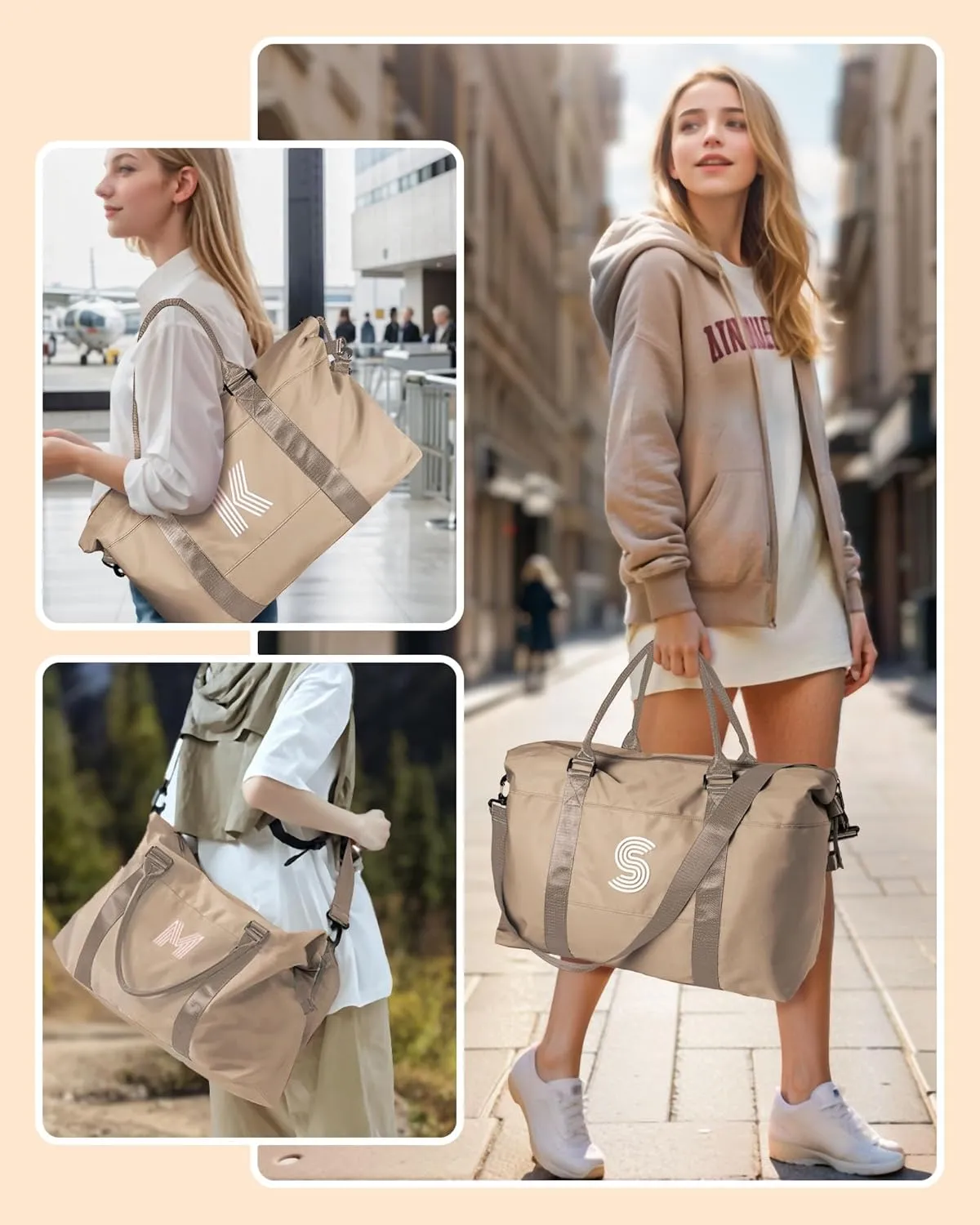 Gifts for Teen Girls, Birthday Gift, Preteen Girls Initial Travel Bag, Sports Bag, Girls Weekender Bag, Monogram Overnight Bag Gift for Her (Letter S)
