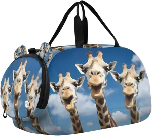 Giraffe Kids Overnight Sports Duffel Bags with Shoe Compartment & Wet Pocket Travel Sport Gym Bag for Girls Boys