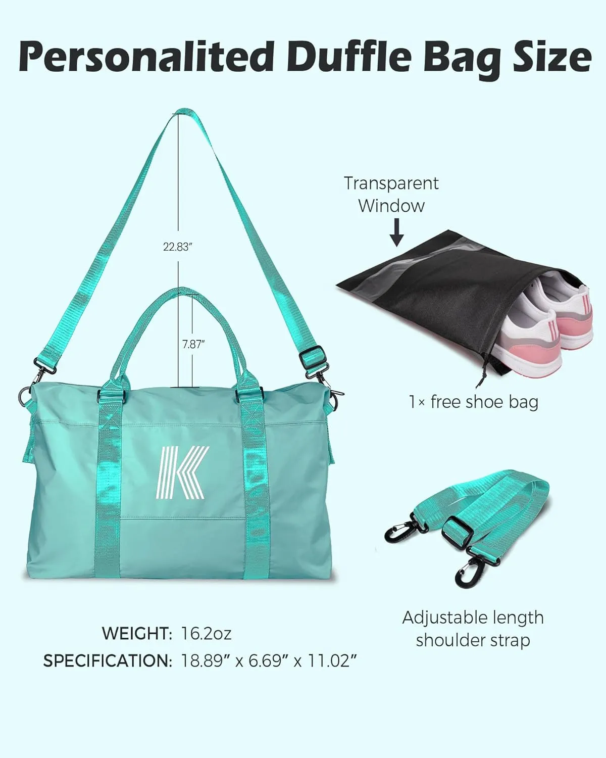 Girl Gift Ideas, Birthday Gift, Initial Travel Bag, Sports Bag, Personalized Weekender Bag, Monogram Overnight Bag Gift for Her,Kid Girl (Letter S)