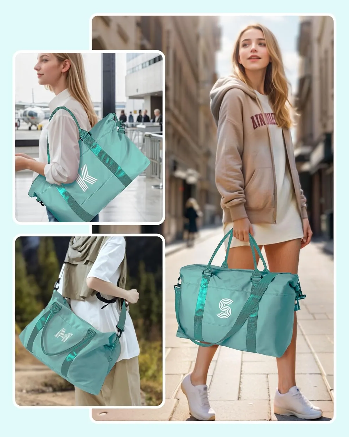 Girl Gift Ideas, Birthday Gift, Initial Travel Bag, Sports Bag, Personalized Weekender Bag, Monogram Overnight Bag Gift for Her,Kid Girl (Letter S)
