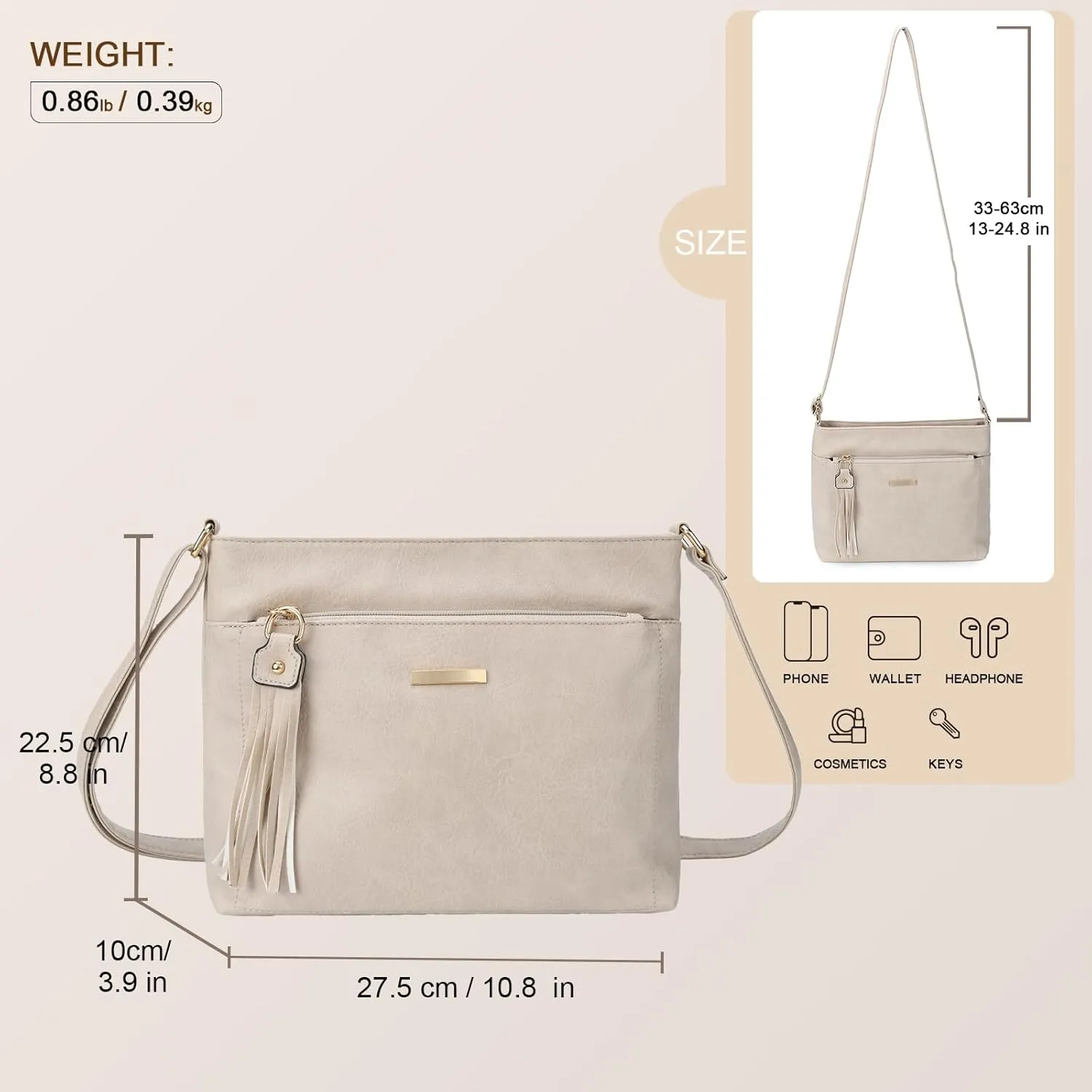 Gladdon Tassels Crossbody Bags for Women Medium Size Leather Shoulder Purse Trendy Soft Travel Shoulder Handbags