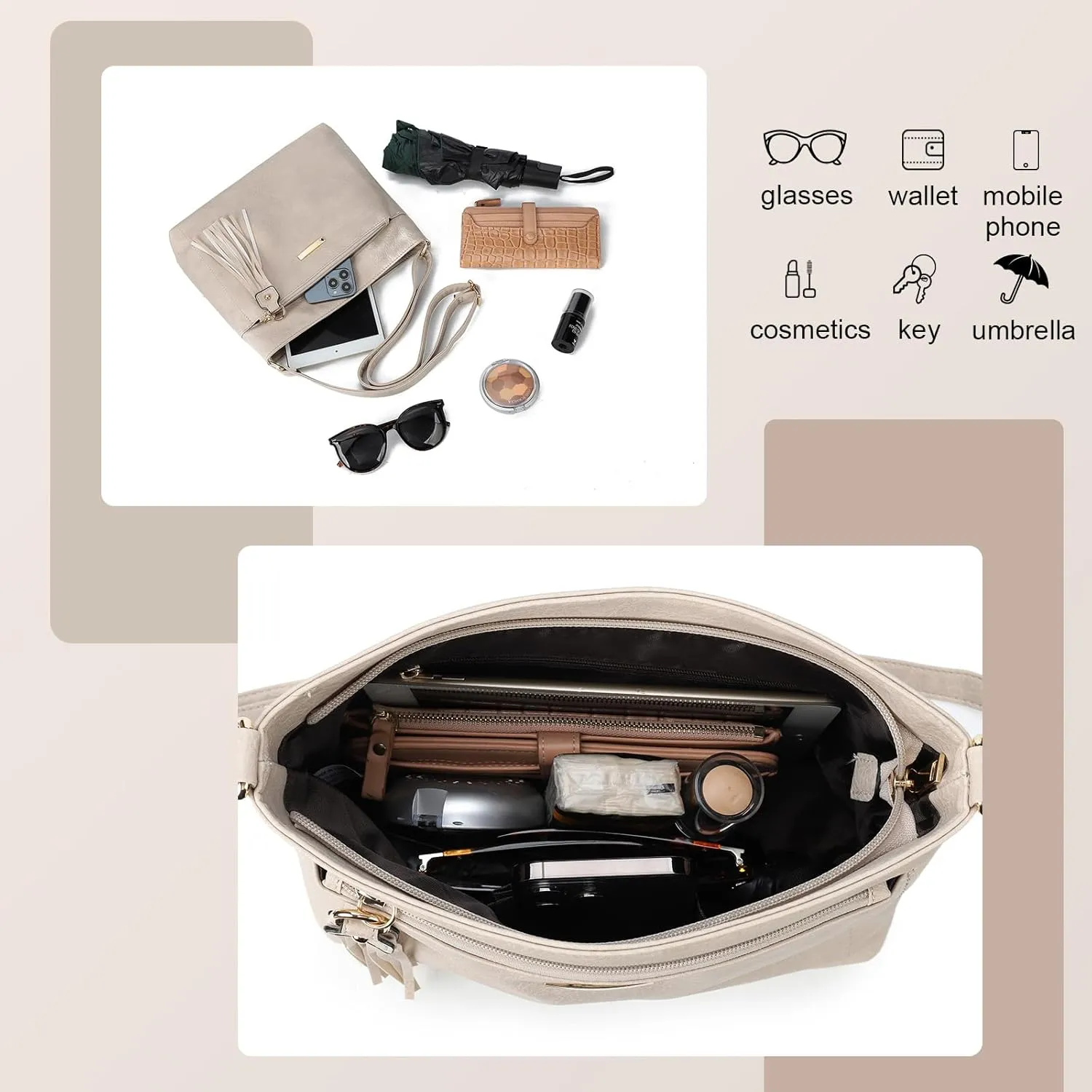 Gladdon Tassels Crossbody Bags for Women Medium Size Leather Shoulder Purse Trendy Soft Travel Shoulder Handbags
