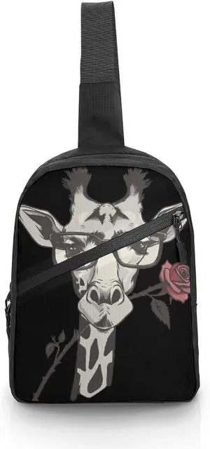 Glasses Giraffe Bite Rose Foldable Crossbody Sling Bags Shoulder Backpack Chest DayPack Handbag