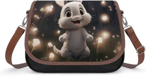 Glowing Gray Rabbit Shoulder Bags PU Leather Shoulder Handbag Large Capacity Crossbody Bag for Women