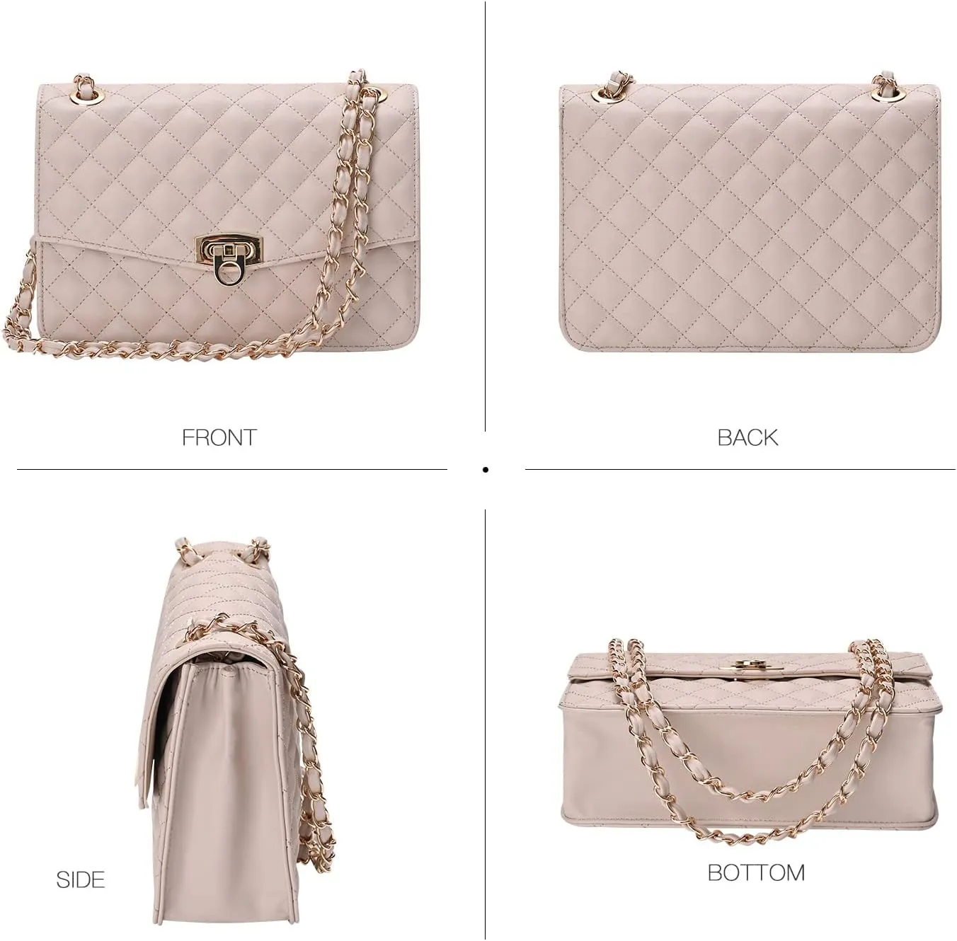 GM LIKKIE Quilted Shoulder Bag for Women, Medium Flap Crossbody Handbag with Chain Strap, Soft Vegan Leather Clutch Purse