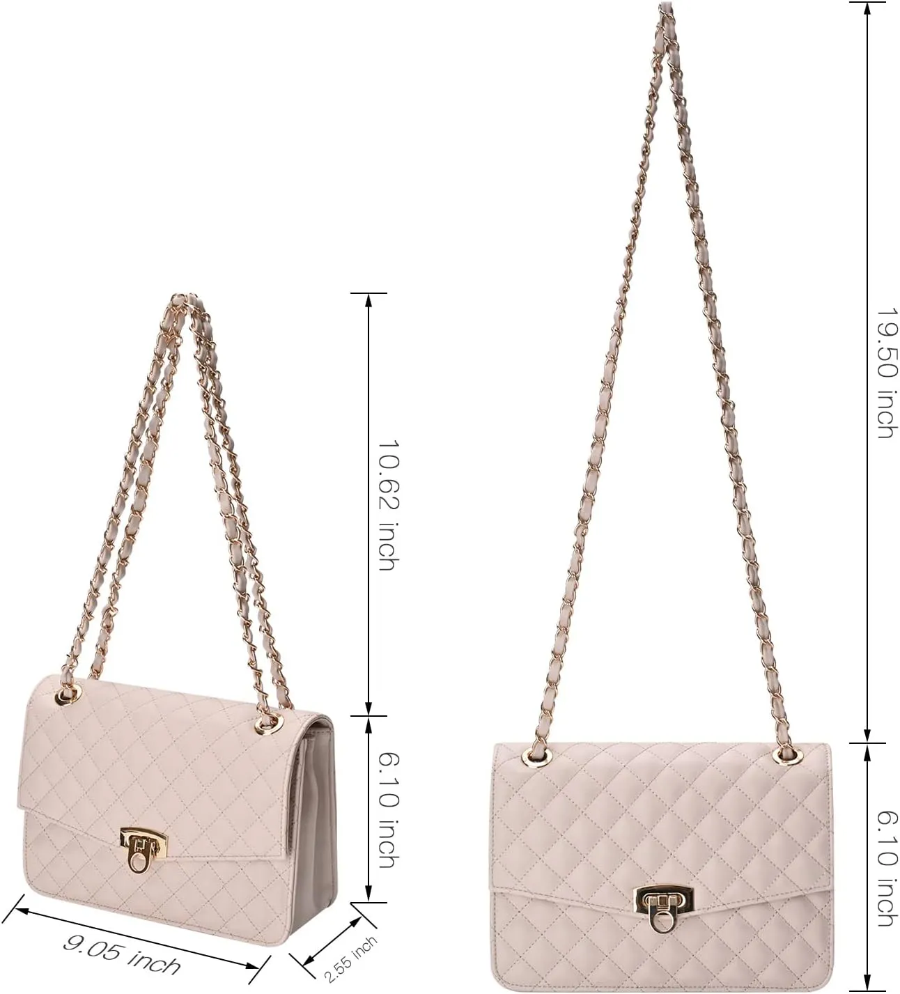 GM LIKKIE Quilted Shoulder Bag for Women, Medium Flap Crossbody Handbag with Chain Strap, Soft Vegan Leather Clutch Purse