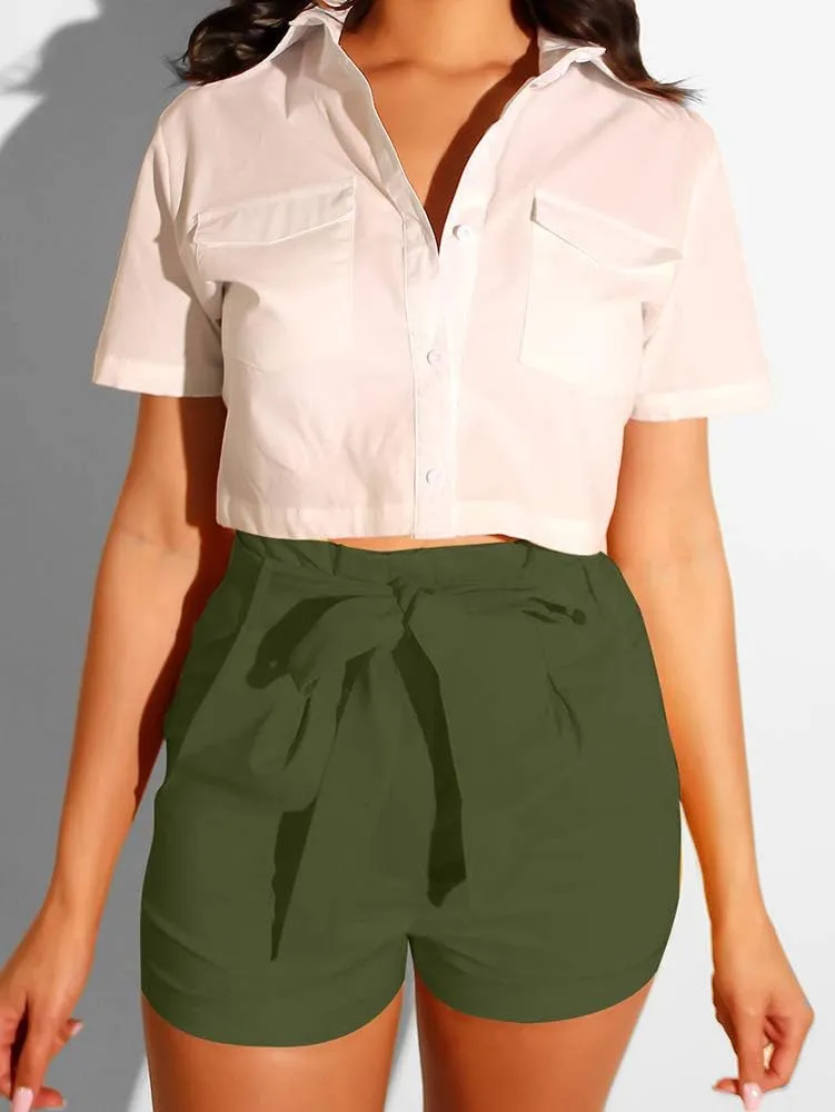 GOBLES Women's Summer Casual High Waist Zipper Closure Shorts with Pockets