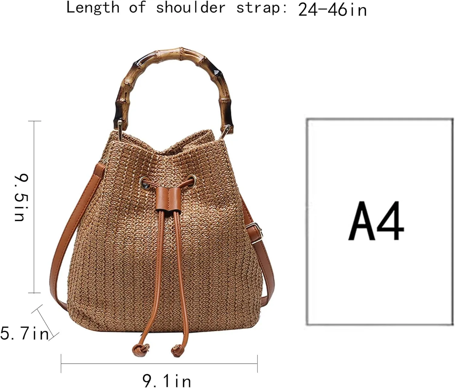 Goclothod Small Drawstring Shoulder Bag Straw Weave Handbag Summer Beach Purse
