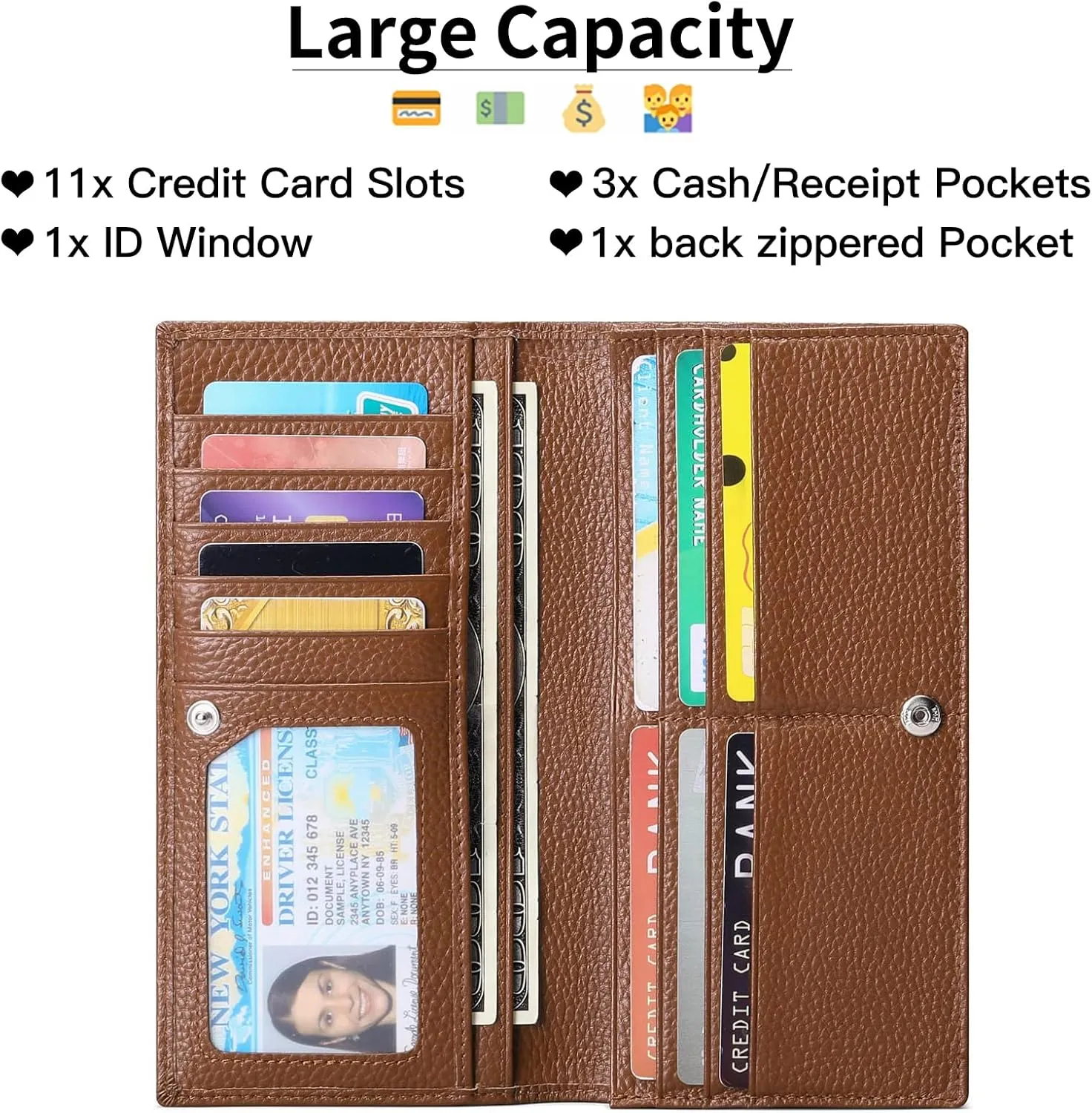 GOIACII Wallets for Women RFID Blocking Ultra Slim Real Leather Credit Card Holder Clutch