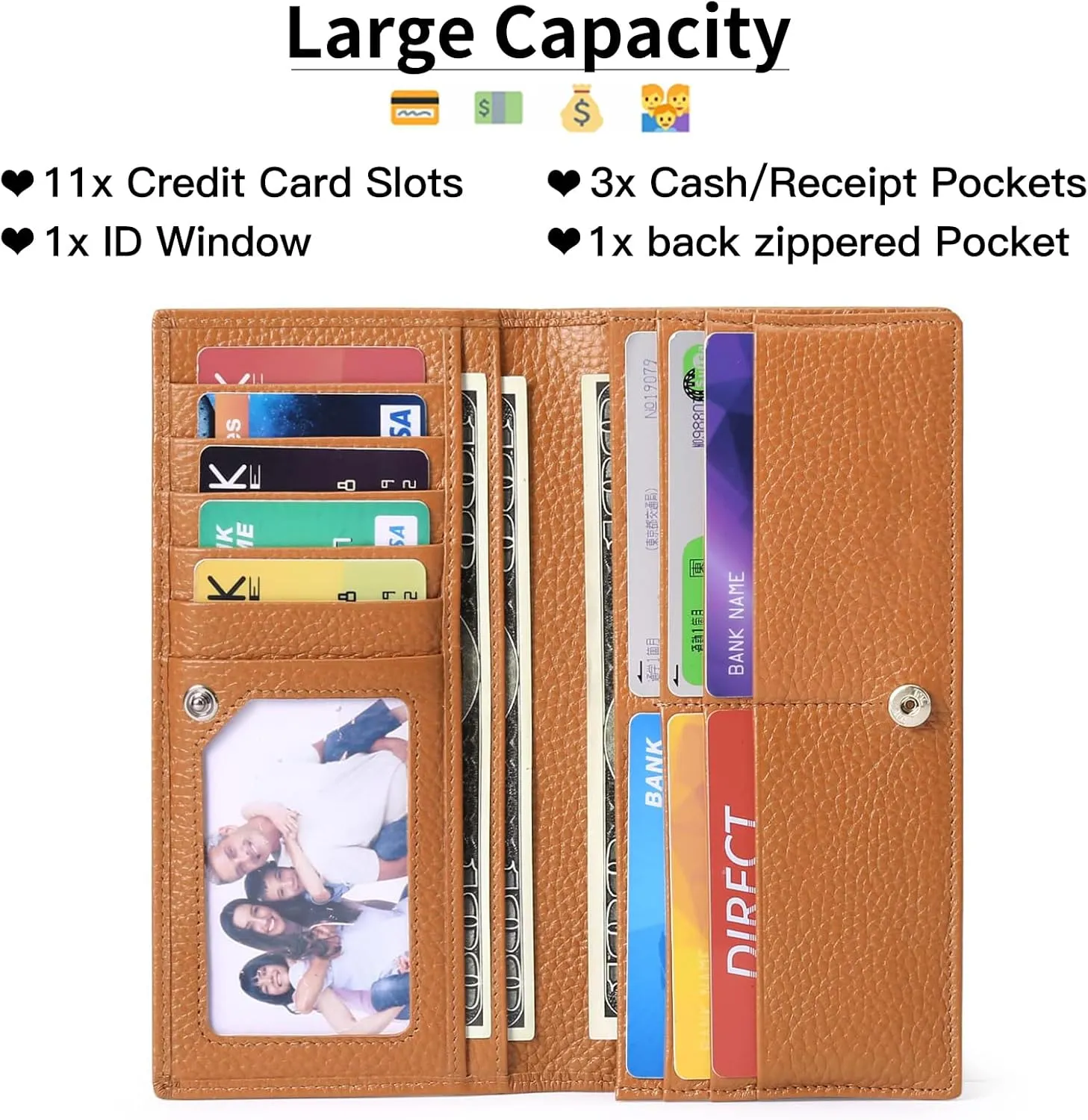 GOIACII Wallets for Women RFID Blocking Ultra Slim Real Leather Credit Card Holder Clutch