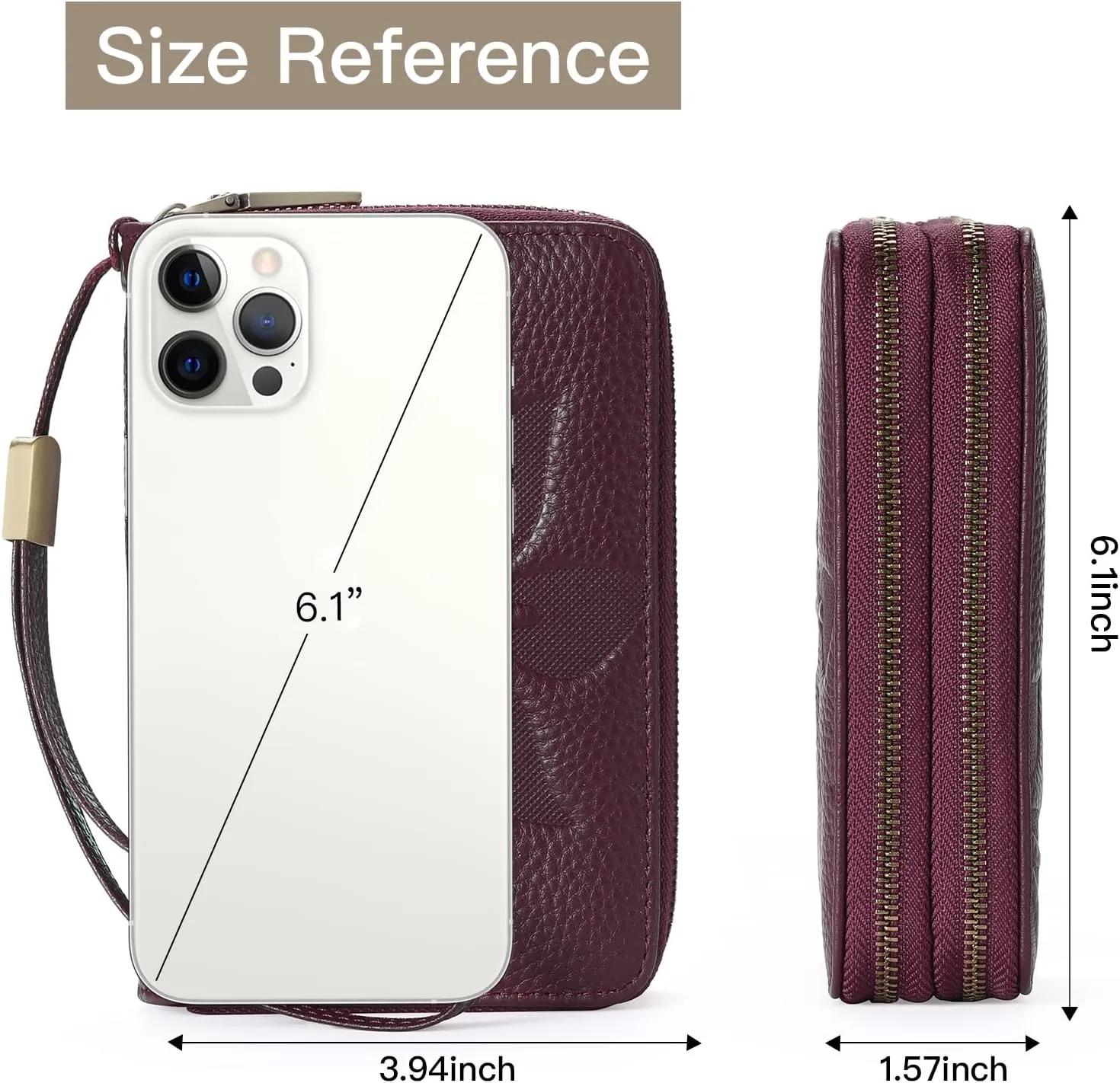 GOIACII Women's Wallet Double Zip Around Credit Card Holder Ladies Wallet Rfid Blocking Wristlet Purse Medium Size Leather Purple