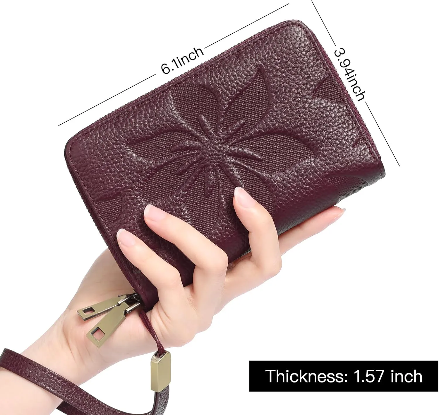 GOIACII Women's Wallet Double Zip Around Credit Card Holder Ladies Wallet Rfid Blocking Wristlet Purse Medium Size Leather Purple