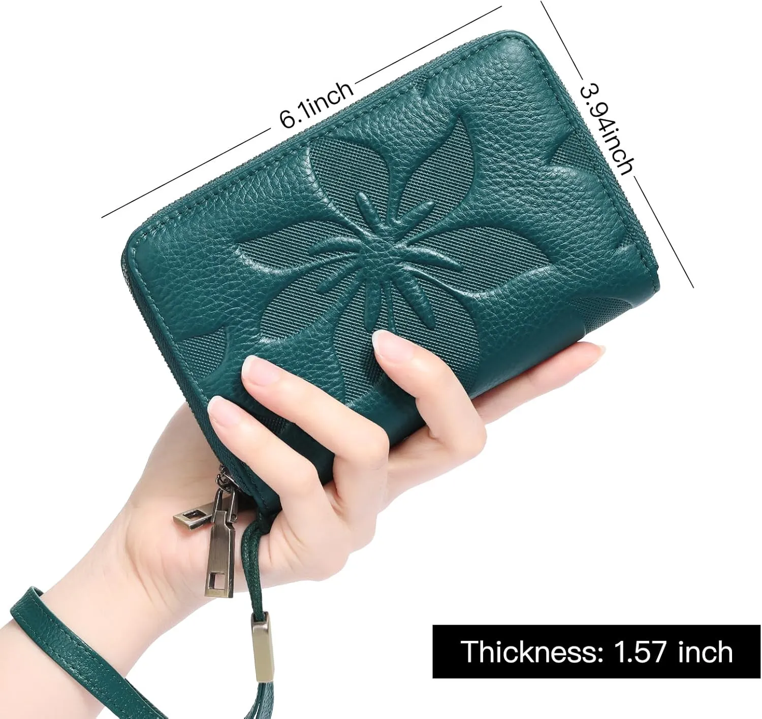GOIACII Women's Wallet Double Zip Around Credit Card Holder Ladies Wallet Rfid Blocking Wristlet Purse Medium Size Leather Teal