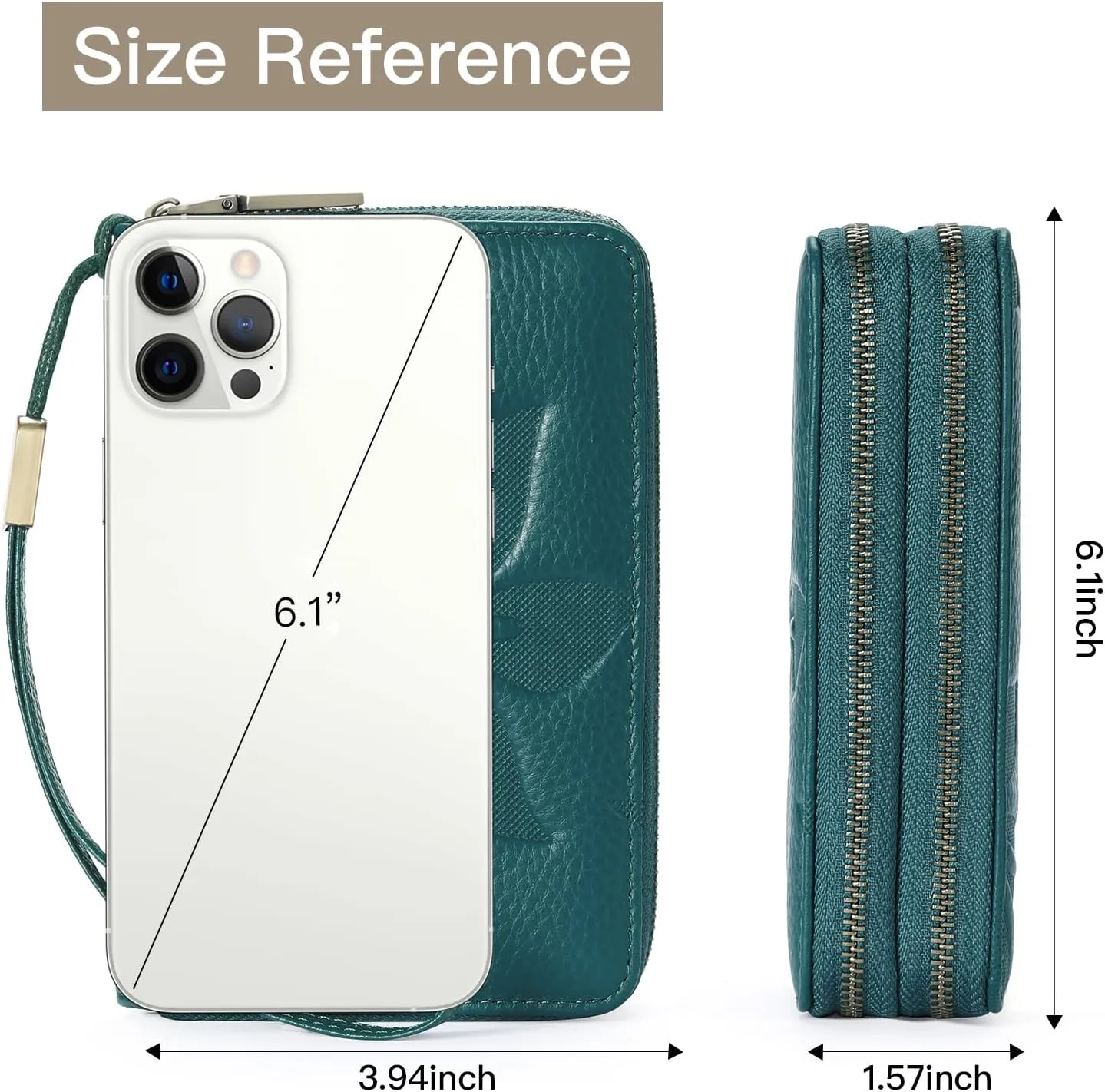GOIACII Women's Wallet Double Zip Around Credit Card Holder Ladies Wallet Rfid Blocking Wristlet Purse Medium Size Leather Teal
