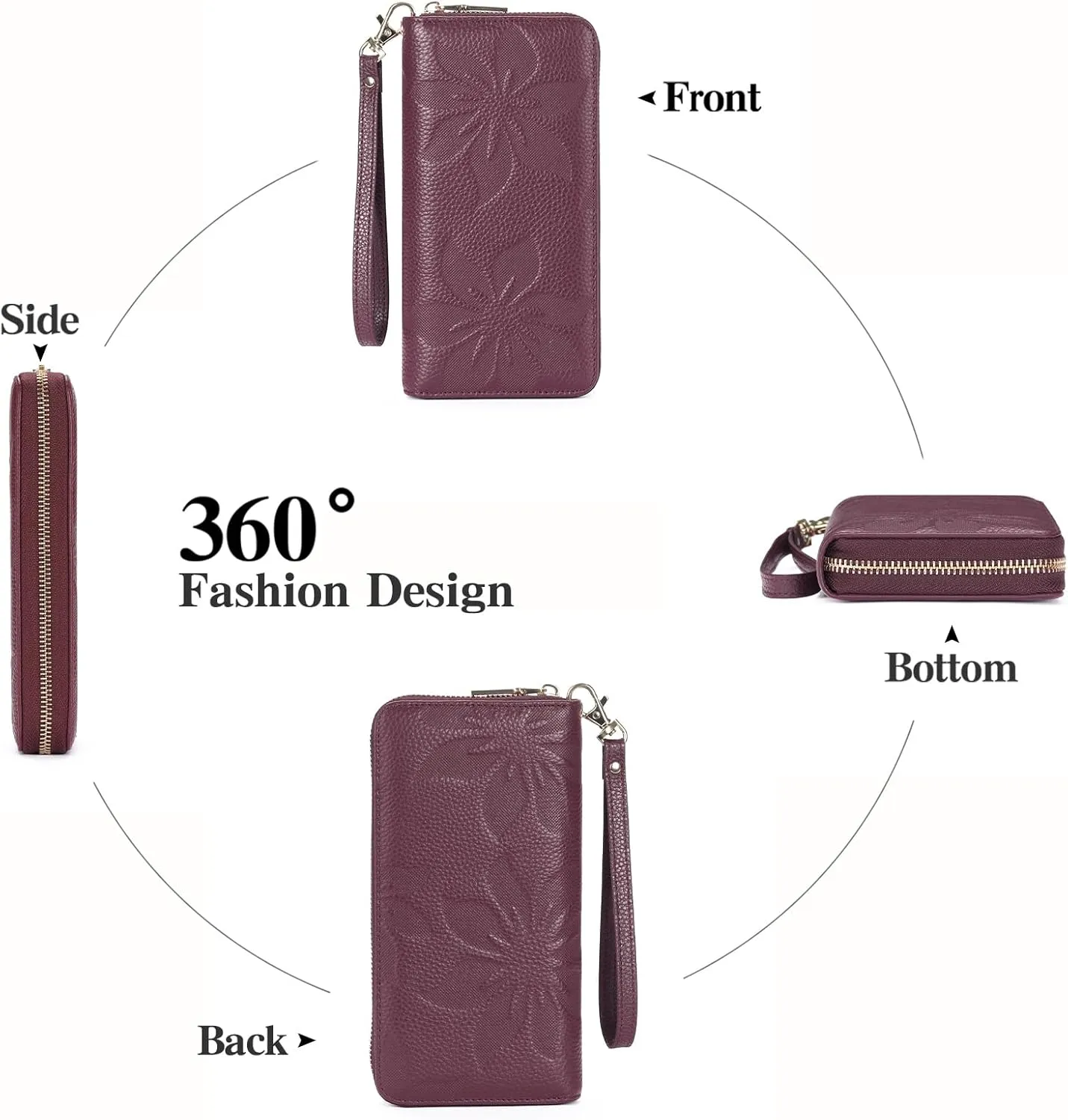 GOIACII Women's Wallet Ladies Large Capacity Wristlet Long Phone Clutch Purse Bifold Credit Card RFID Blocking Leather