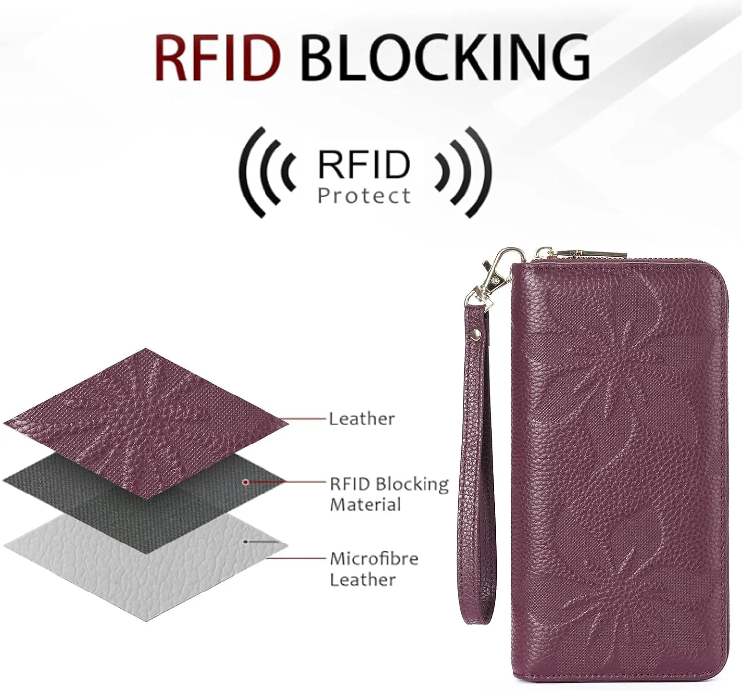 GOIACII Women's Wallet Ladies Large Capacity Wristlet Long Phone Clutch Purse Bifold Credit Card RFID Blocking Leather