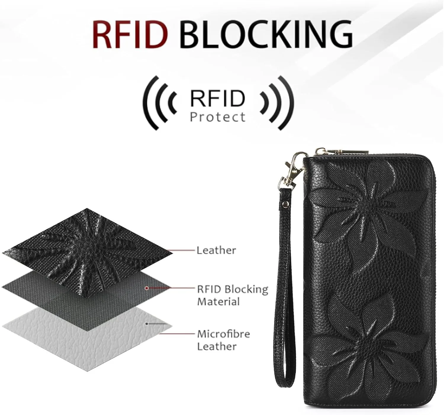 GOIACII Women's Wallet Ladies Large Capacity Wristlet Long Phone Clutch Purse Bifold Credit Card RFID Blocking Leather
