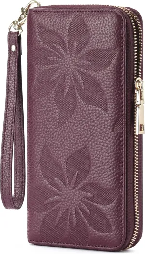 GOIACII Women's Wallet Ladies Large Capacity Wristlet Long Phone Clutch Purse Bifold Credit Card RFID Blocking Leather