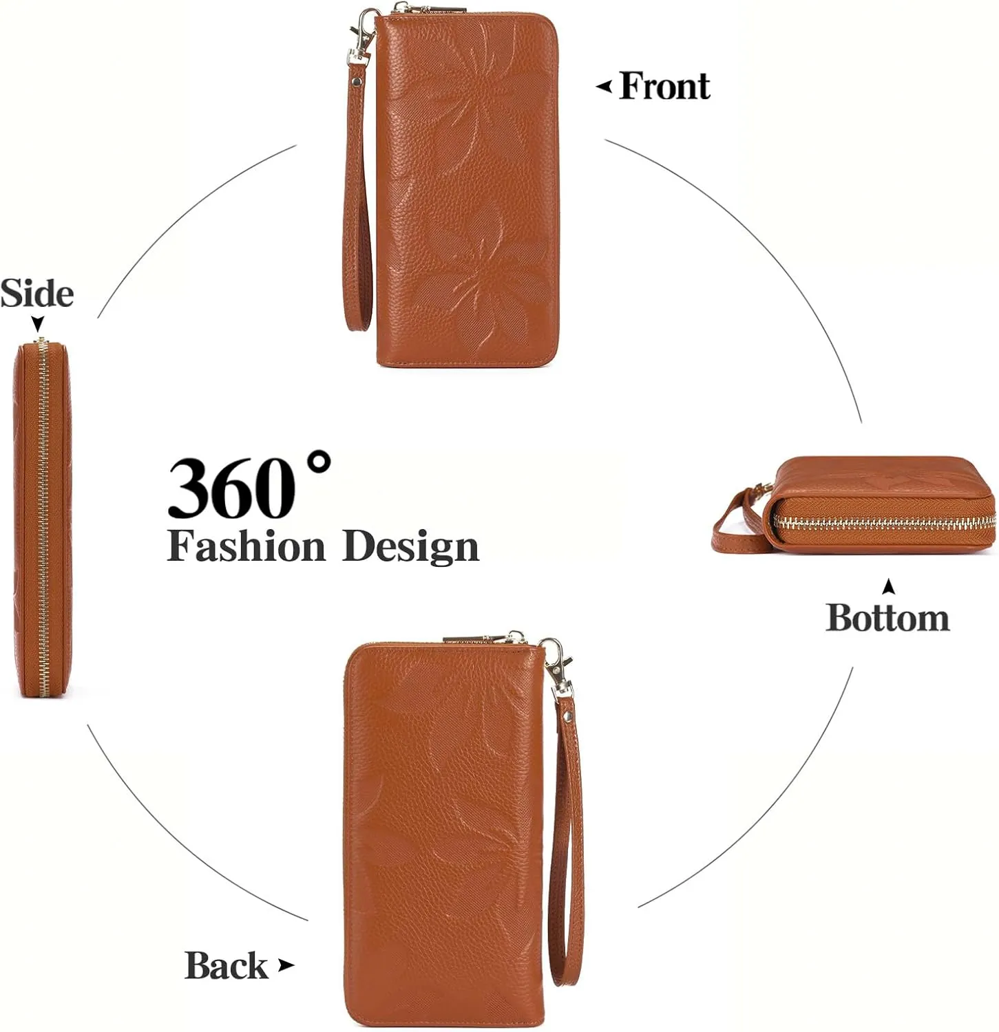 GOIACII Women's Wallet Ladies Large Capacity Wristlet Long Phone Clutch Purse Bifold Credit Card RFID Blocking Leather