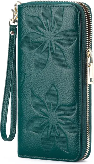 GOIACII Women's Wallet Ladies Large Capacity Wristlet Long Phone Clutch Purse Bifold Credit Card RFID Blocking Leather