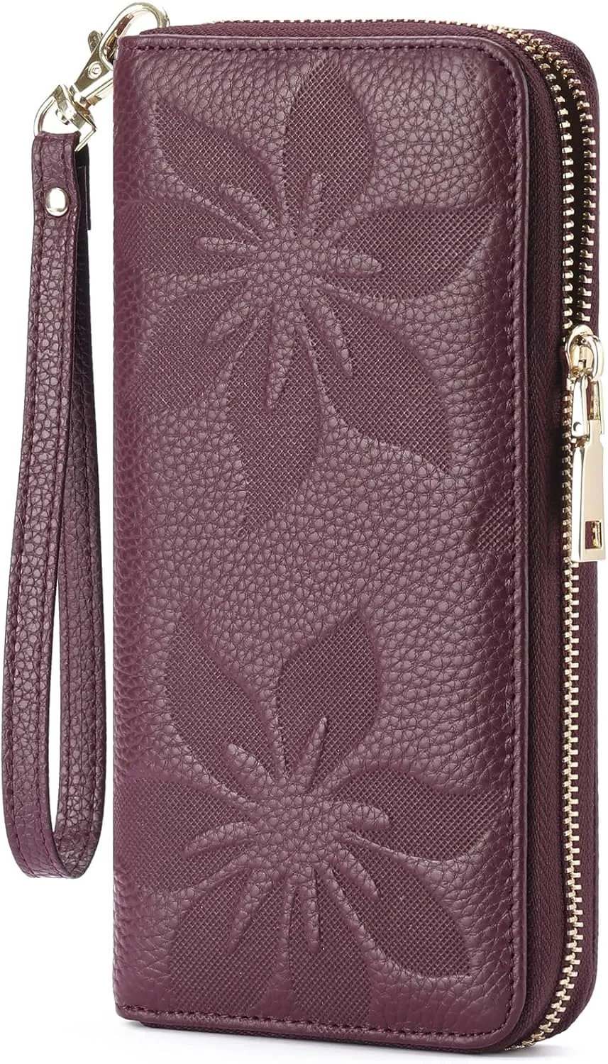 GOIACII Women's Wallet Ladies Large Capacity Wristlet Long Phone Clutch Purse Bifold Credit Card RFID Blocking Leather