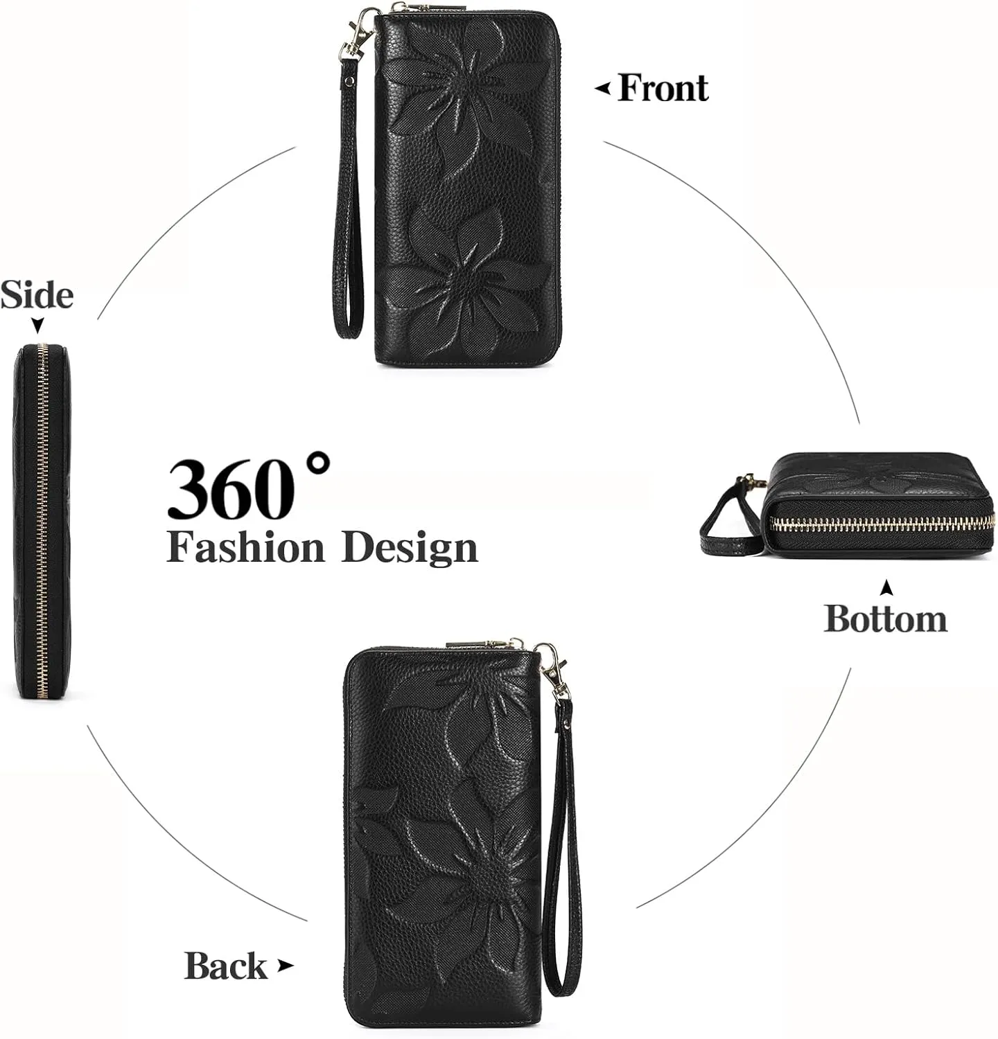 GOIACII Women's Wallet Ladies Large Capacity Wristlet Long Phone Clutch Purse Bifold Credit Card RFID Blocking Leather