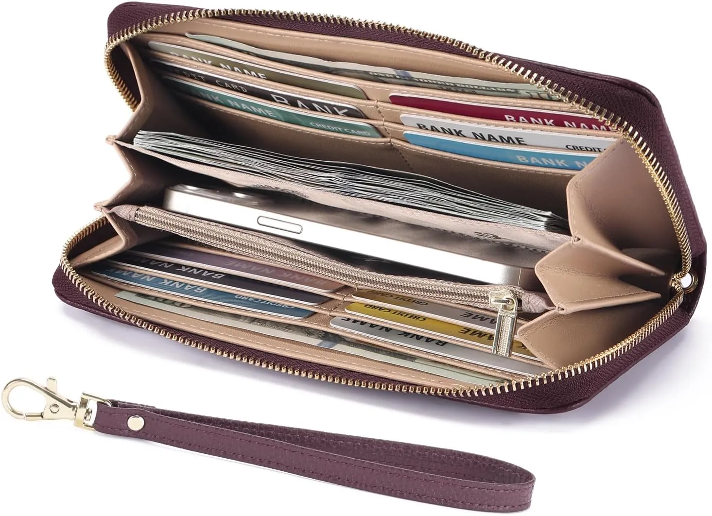 GOIACII Women's Wallet Ladies Large Capacity Wristlet Long Phone Clutch Purse Bifold Credit Card RFID Blocking Leather
