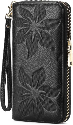 GOIACII Women's Wallet Ladies Large Capacity Wristlet Long Phone Clutch Purse Bifold Credit Card RFID Blocking Leather