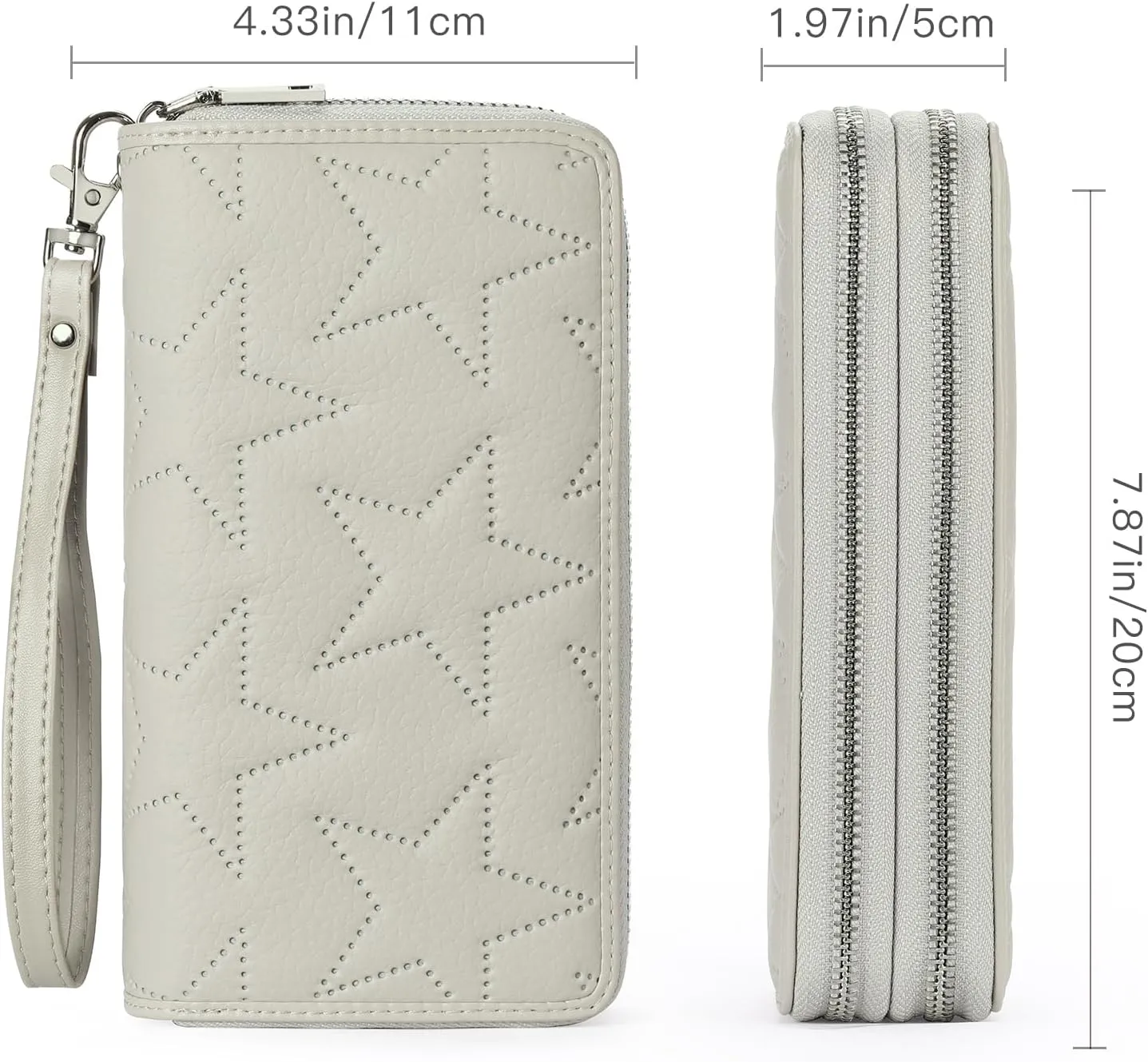 GOIACII Women's Wallet Large Capacity Double Zip Around Ladies Wallet with RFID Blocking Phone Wristlet Purse Star Off-white